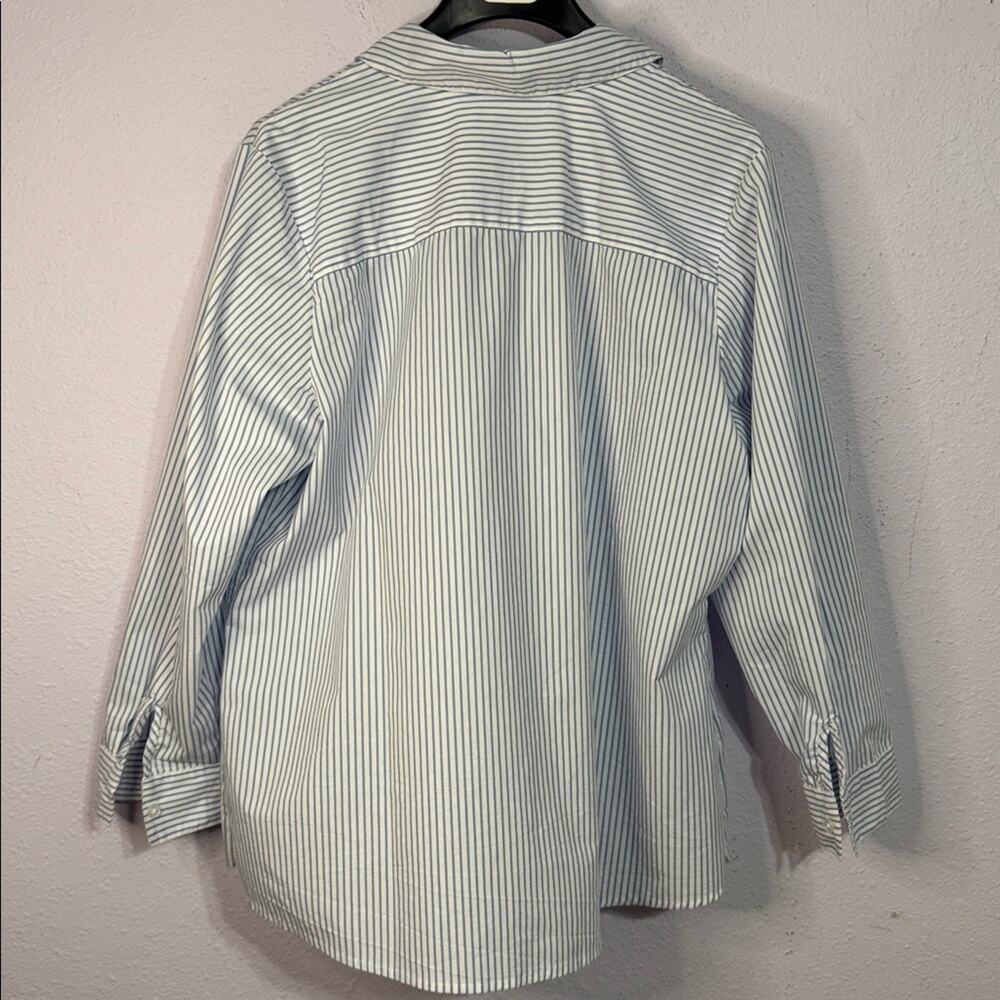 Quacker Factory Women Blue Striped Floral Embroidered Button-Up Shirt Size XL - Picture 6 of 9